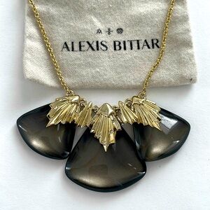 Alexis Bittar Lucite Crystal Gold Tone Pleated Collar Necklace